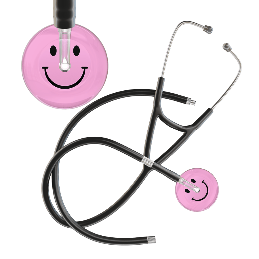 Ultrascope Single Stethoscope Smiley Face Light Pink (LP) / Adult / Black Extended Tubing Light Smiley Face Cardiology Stethoscope