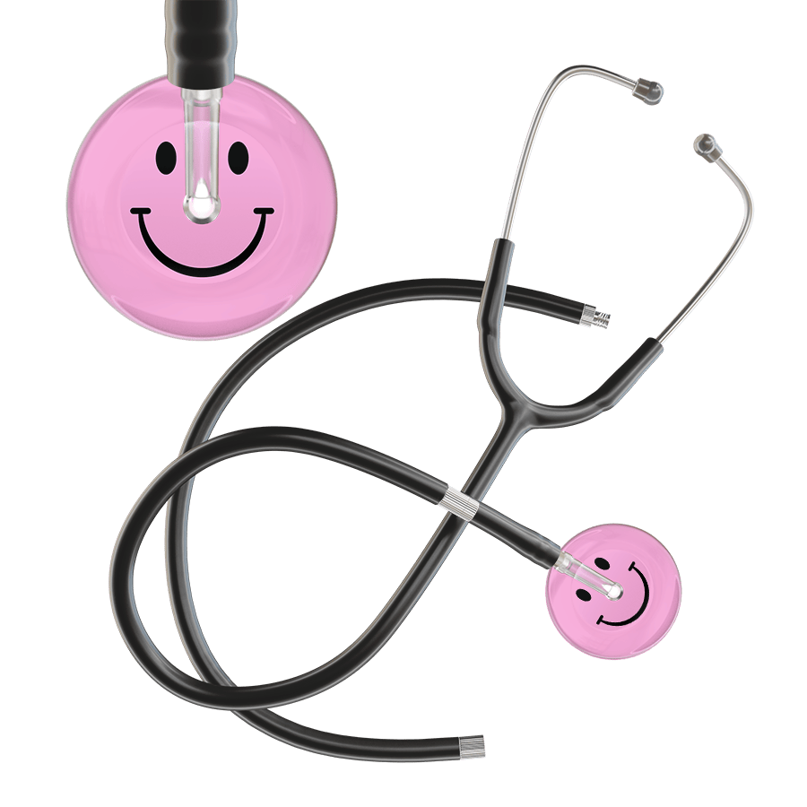 Ultrascope Single Stethoscope Smiley Face Light Pink (LP) / Adult / Black Extended Tubing Light Smiley Face Stethoscope