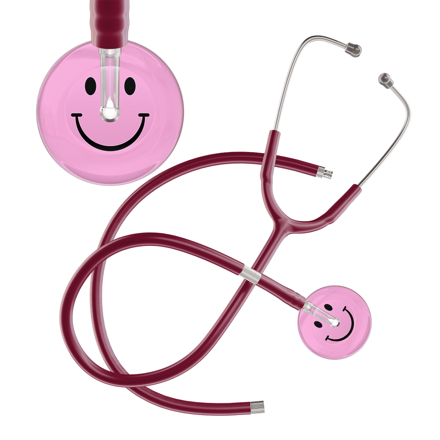 Ultrascope Single Stethoscope Smiley Face Light Pink (LP) / Pediatric / Burgundy Extended Tubing Light Smiley Face Stethoscope