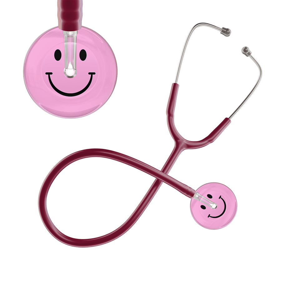 Ultrascope Single Stethoscope Smiley Face Light Pink (LP) / Adult / Burgundy Light Smiley Face Stethoscope