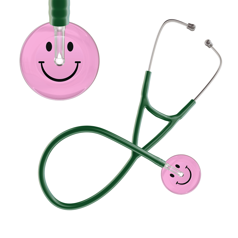 Ultrascope Single Stethoscope Smiley Face Light Pink (LP) / Adult / Dark Green Light Smiley Face Cardiology Stethoscope