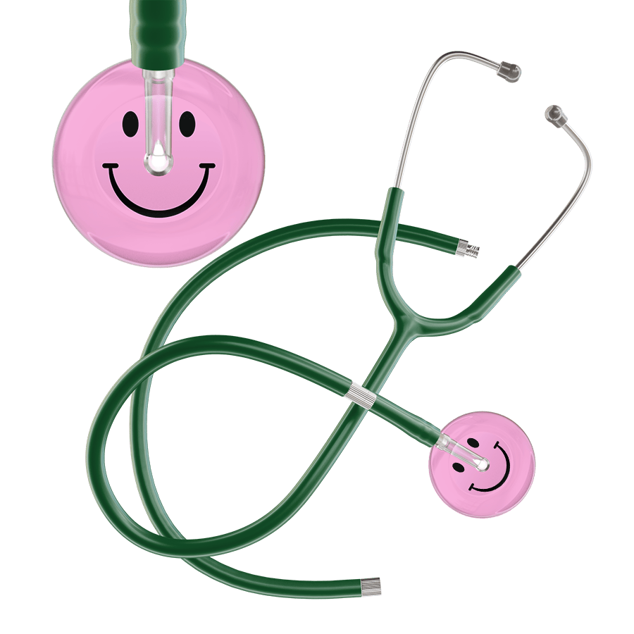Ultrascope Single Stethoscope Smiley Face Light Pink (LP) / Pediatric / Dark Green Extended Tubing Light Smiley Face Stethoscope