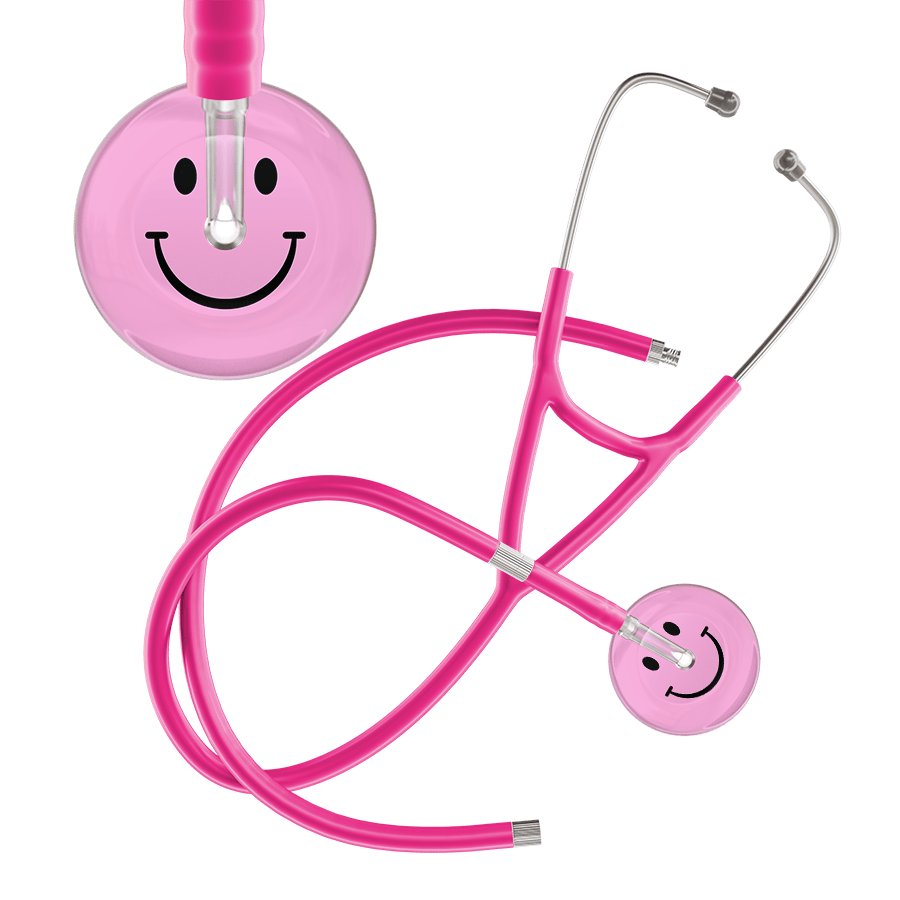Ultrascope Single Stethoscope Smiley Face Light Pink (LP) / Adult / Hot Pink Extended Tubing Light Smiley Face Cardiology Stethoscope