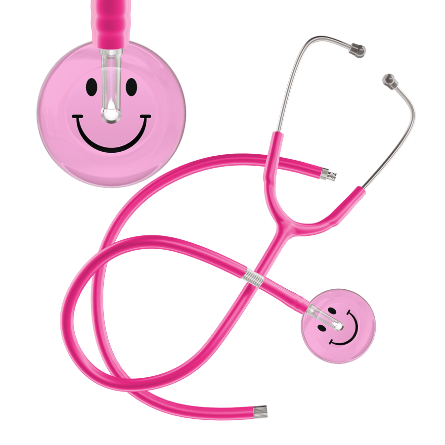 Ultrascope Single Stethoscope Smiley Face Light Pink (LP) / Adult / Hot Pink Extended Tubing Light Smiley Face Stethoscope