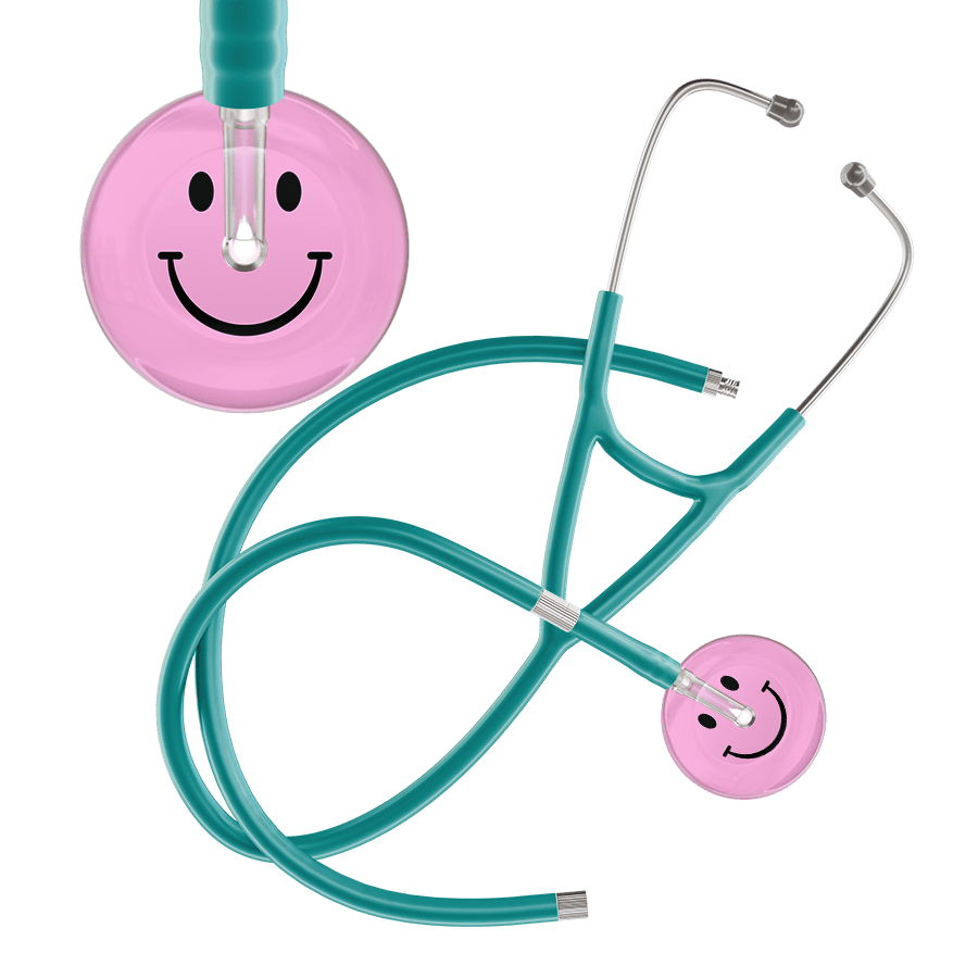 Ultrascope Single Stethoscope Smiley Face Light Pink (LP) / Adult / Jade Extended Tubing Light Smiley Face Cardiology Stethoscope