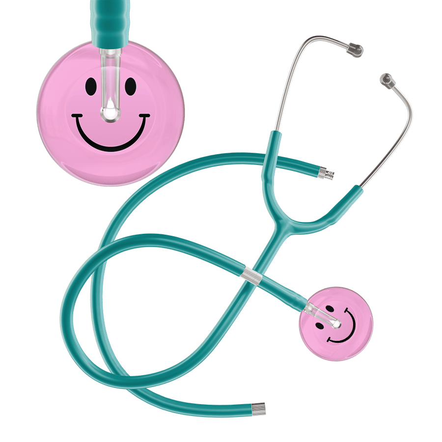 Ultrascope Single Stethoscope Smiley Face Light Pink (LP) / Pediatric / Jade Extended Tubing Light Smiley Face Stethoscope