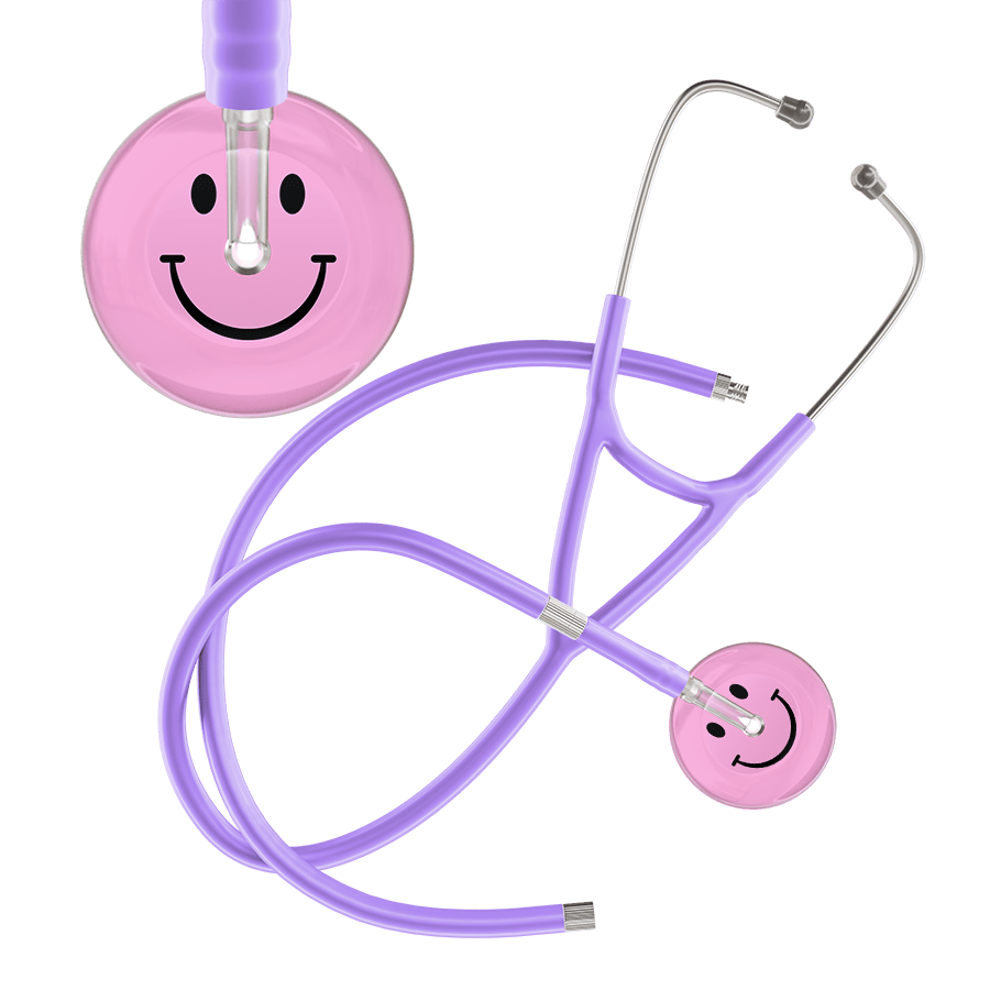 Ultrascope Single Stethoscope Smiley Face Light Pink (LP) / Adult / Lavender Extended Tubing Light Smiley Face Cardiology Stethoscope