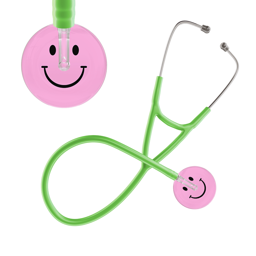 Ultrascope Single Stethoscope Smiley Face Light Pink (LP) / Adult / Lime Green Smiley Face Cardiology Stethoscope