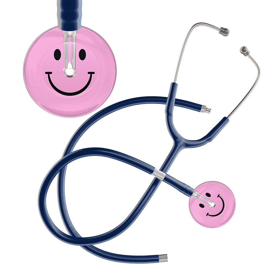 Ultrascope Single Stethoscope Smiley Face Light Pink (LP) / Pediatric / Navy Extended Tubing Light Smiley Face Stethoscope