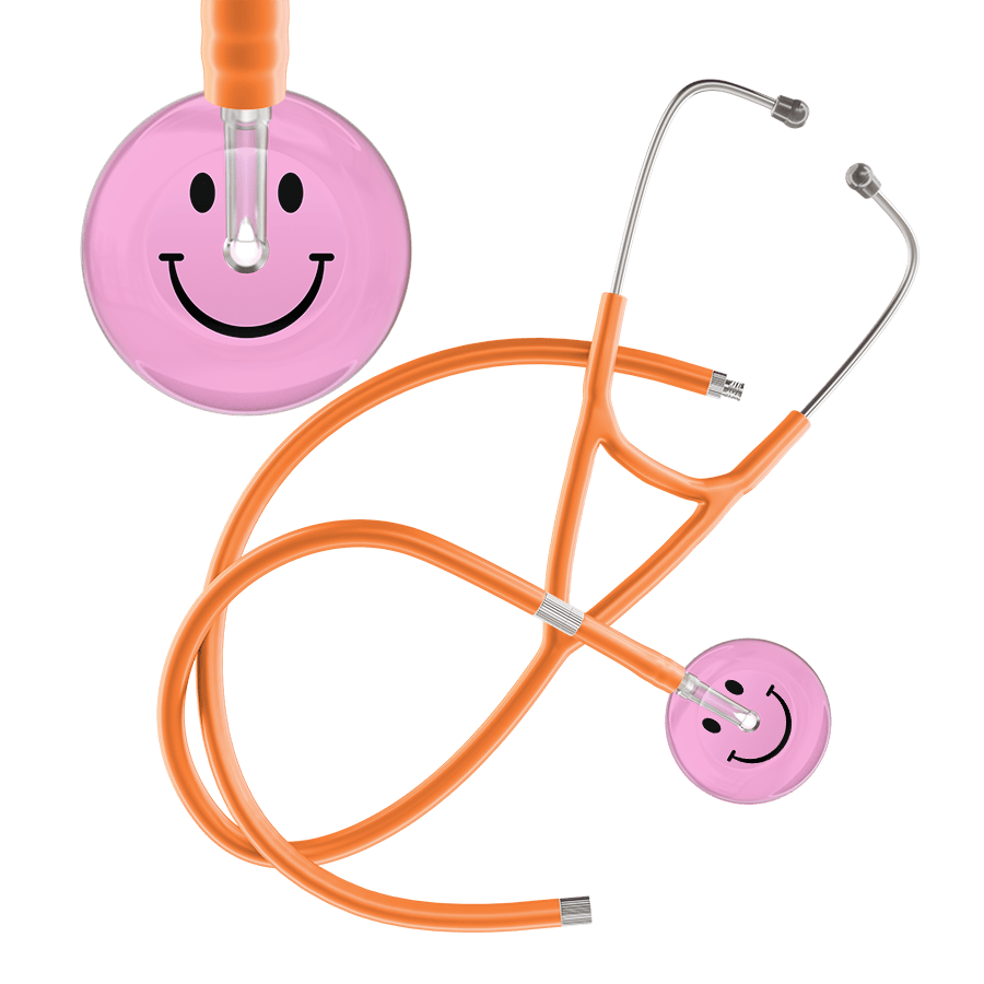 Ultrascope Single Stethoscope Smiley Face Light Pink (LP) / Adult / Orange Extended Tubing Light Smiley Face Cardiology Stethoscope