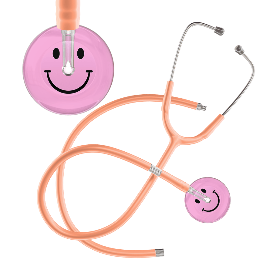Ultrascope Single Stethoscope Smiley Face Light Pink (LP) / Pediatric / Peach Extended Tubing Light Smiley Face Stethoscope