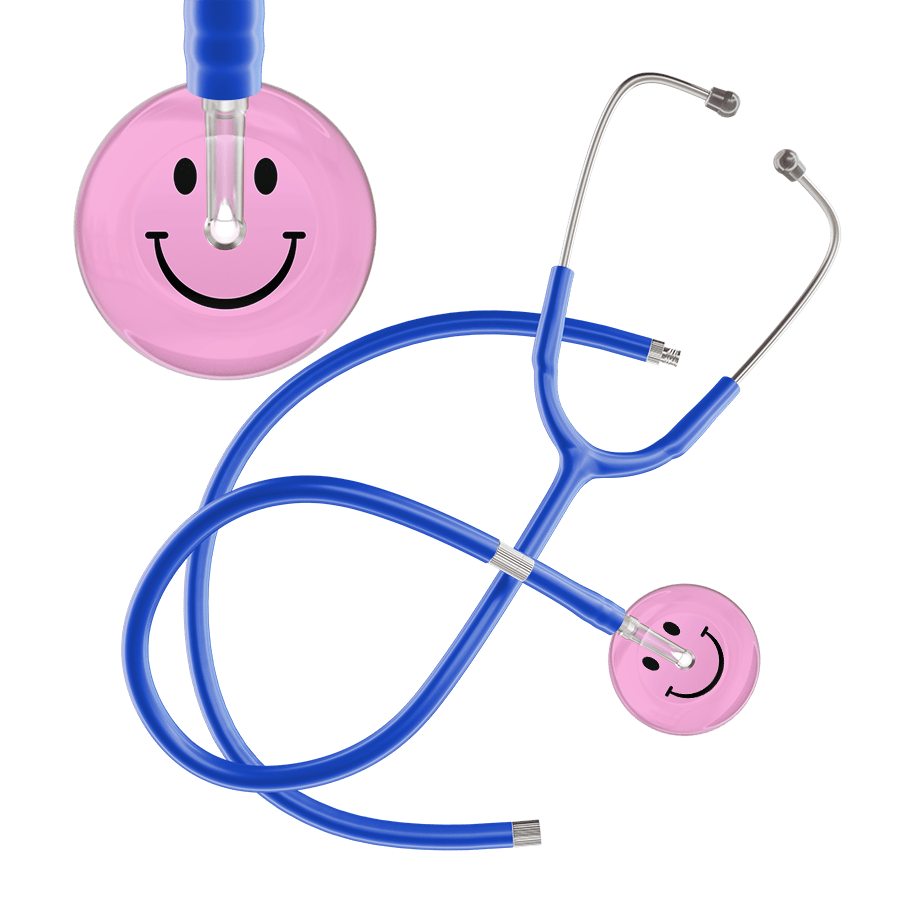 Ultrascope Single Stethoscope Smiley Face Light Pink (LP) / Adult / Royal Blue Extended Tubing Light Smiley Face Stethoscope