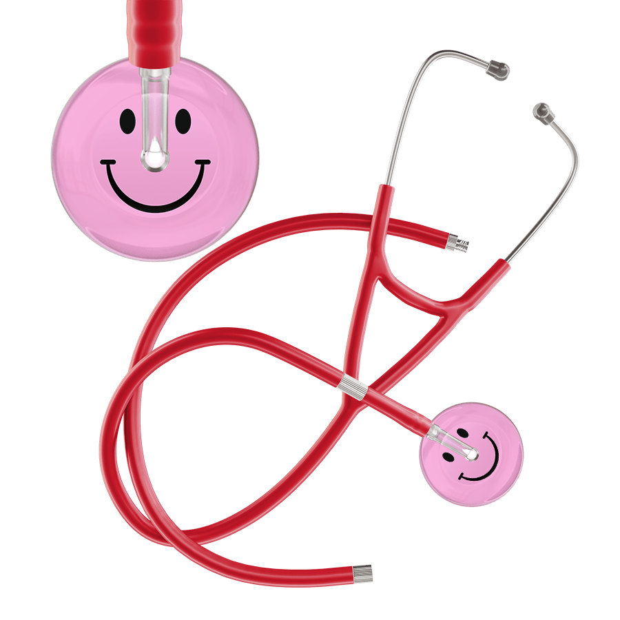 Ultrascope Single Stethoscope Smiley Face Light Pink (LP) / Adult / Red Extended Tubing Light Smiley Face Cardiology Stethoscope