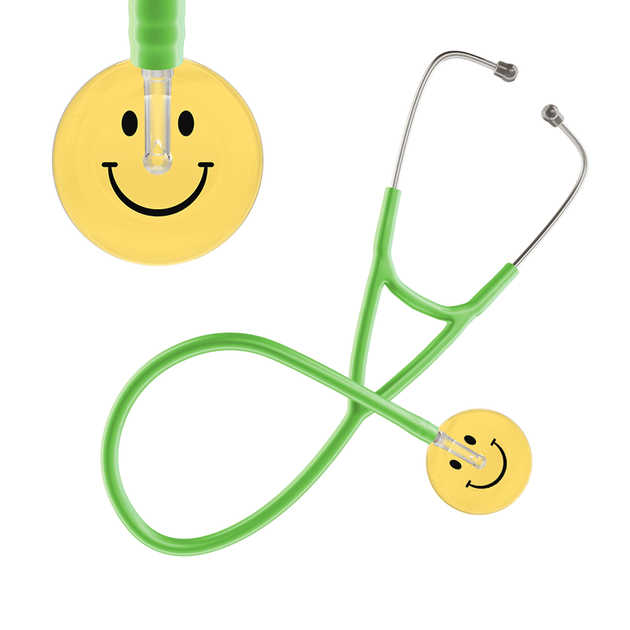 Ultrascope Single Stethoscope Smiley Face Yellow (LY) / Adult / Lime Green Smiley Face Cardiology Stethoscope