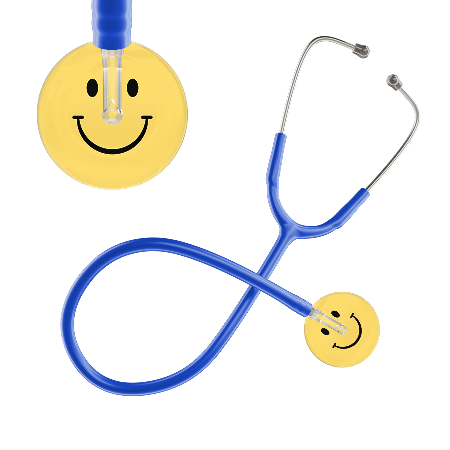 Ultrascope Single Stethoscope Smiley Face Yellow (LY) / Adult / Royal Blue Smiley Face Stethoscope