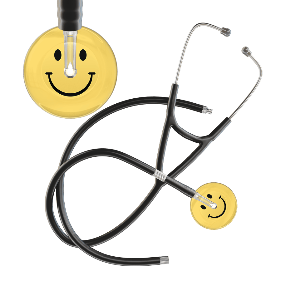 Ultrascope Single Stethoscope Smiley Face Yellow (LY) / Adult / Black Extended Tubing Light Smiley Face Cardiology Stethoscope