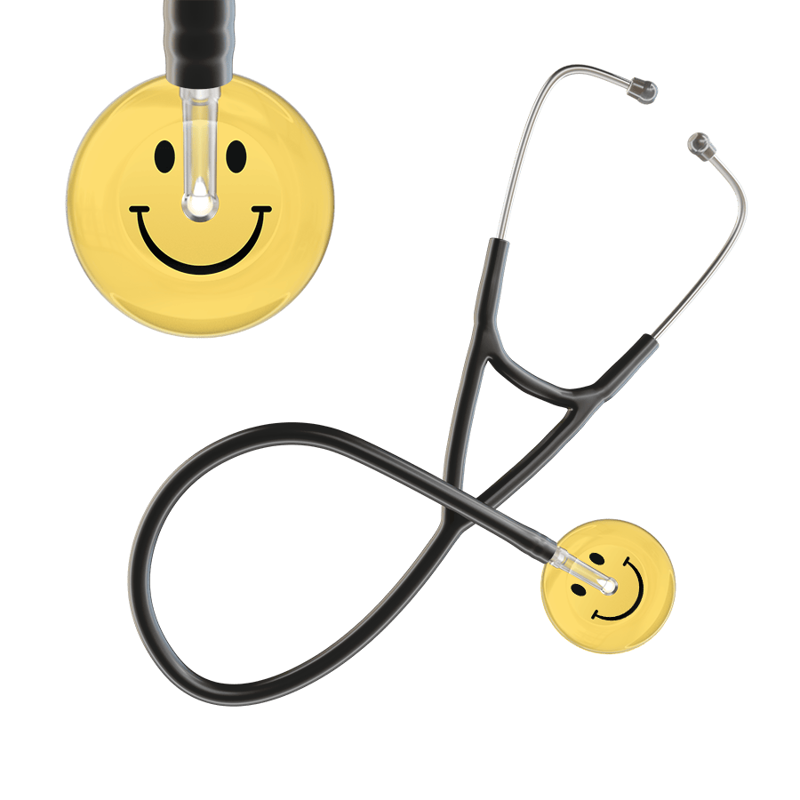 Ultrascope Single Stethoscope Smiley Face Yellow (LY) / Adult / Black Light Smiley Face Cardiology Stethoscope