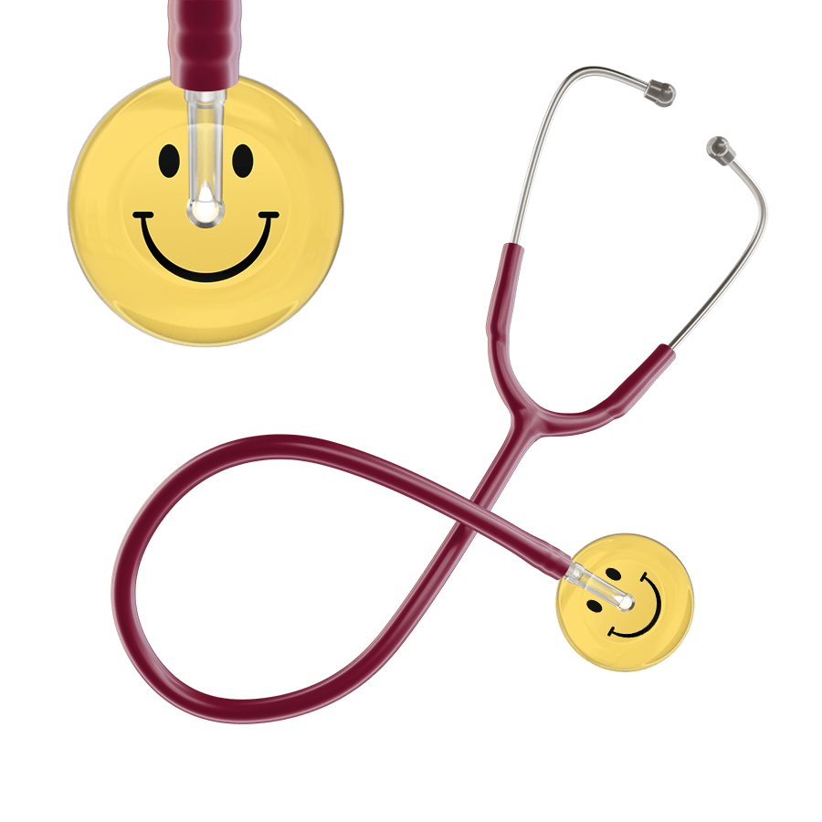 Ultrascope Single Stethoscope Smiley Face Yellow (LY) / Adult / Burgundy Light Smiley Face Stethoscope