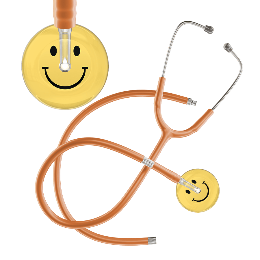 Ultrascope Single Stethoscope Smiley Face Yellow (LY) / Pediatric / Caramel Extended Tubing Light Smiley Face Stethoscope