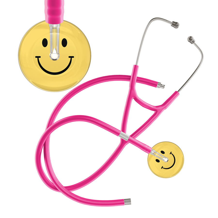 Ultrascope Single Stethoscope Smiley Face Yellow (LY) / Adult / Hot Pink Extended Tubing Light Smiley Face Cardiology Stethoscope