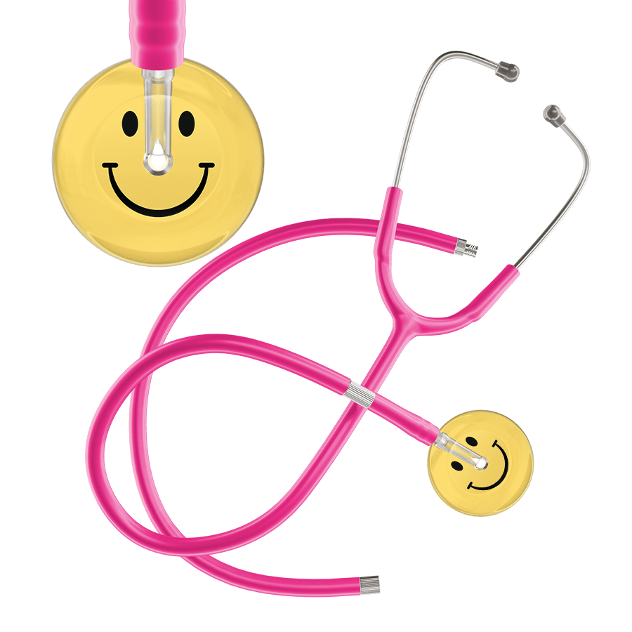 Ultrascope Single Stethoscope Smiley Face Yellow (LY) / Adult / Hot Pink Extended Tubing Light Smiley Face Stethoscope