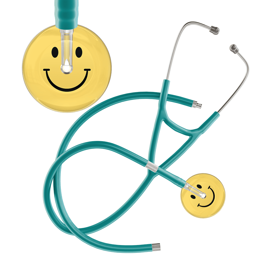 Ultrascope Single Stethoscope Smiley Face Yellow (LY) / Adult / Jade Extended Tubing Light Smiley Face Cardiology Stethoscope