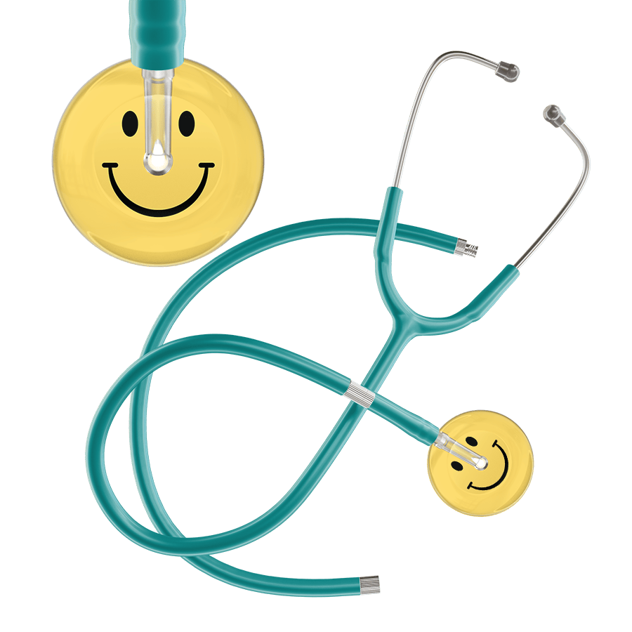 Ultrascope Single Stethoscope Smiley Face Yellow (LY) / Adult / Jade Extended Tubing Light Smiley Face Stethoscope