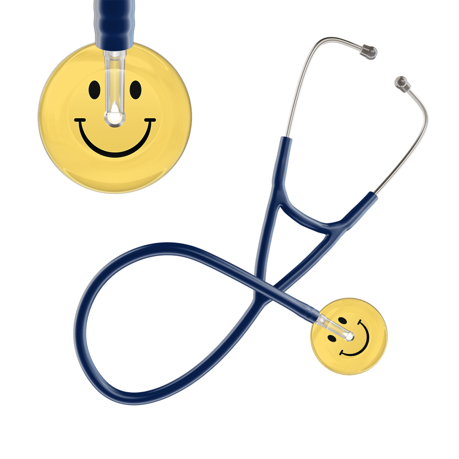 Ultrascope Single Stethoscope Smiley Face Yellow (LY) / Adult / Navy Light Smiley Face Cardiology Stethoscope