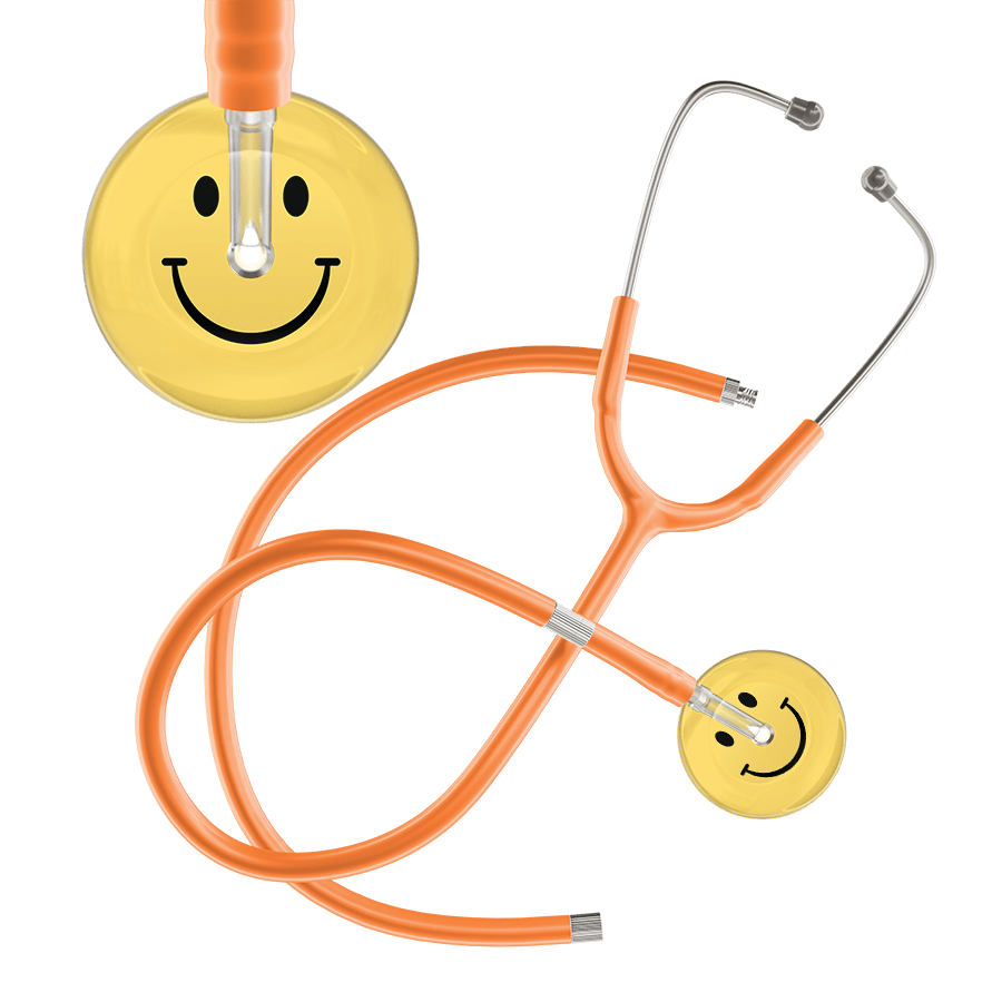 Ultrascope Single Stethoscope Smiley Face Yellow (LY) / Pediatric / Orange Extended Tubing Light Smiley Face Stethoscope