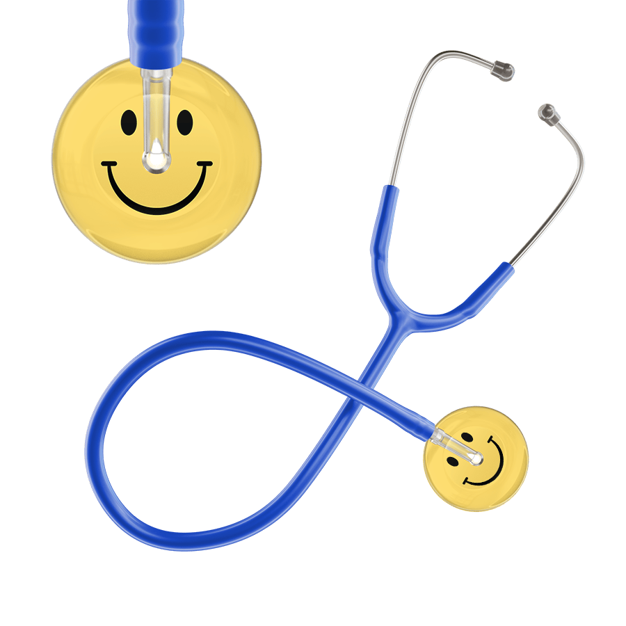 Ultrascope Single Stethoscope Smiley Face Yellow (LY) / Adult / Royal Blue Light Smiley Face Stethoscope