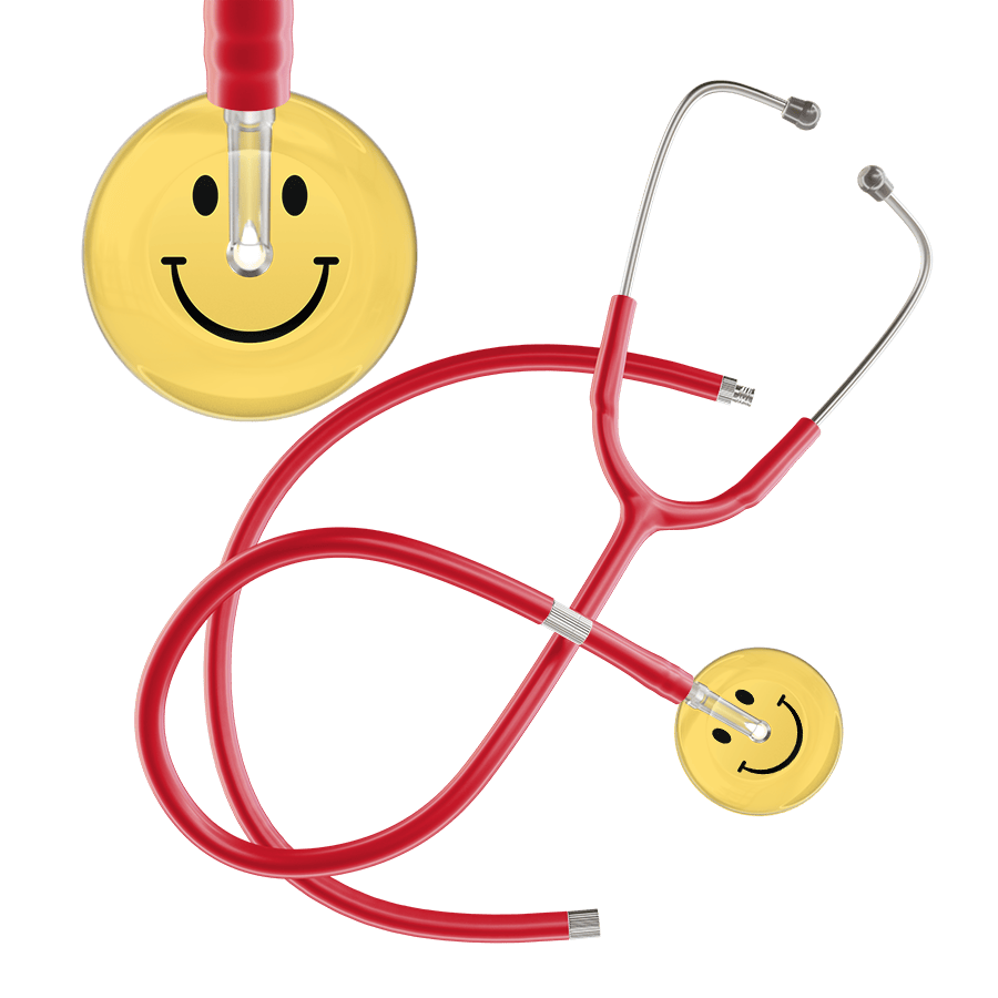 Ultrascope Single Stethoscope Smiley Face Yellow (LY) / Adult / Red Extended Tubing Light Smiley Face Stethoscope