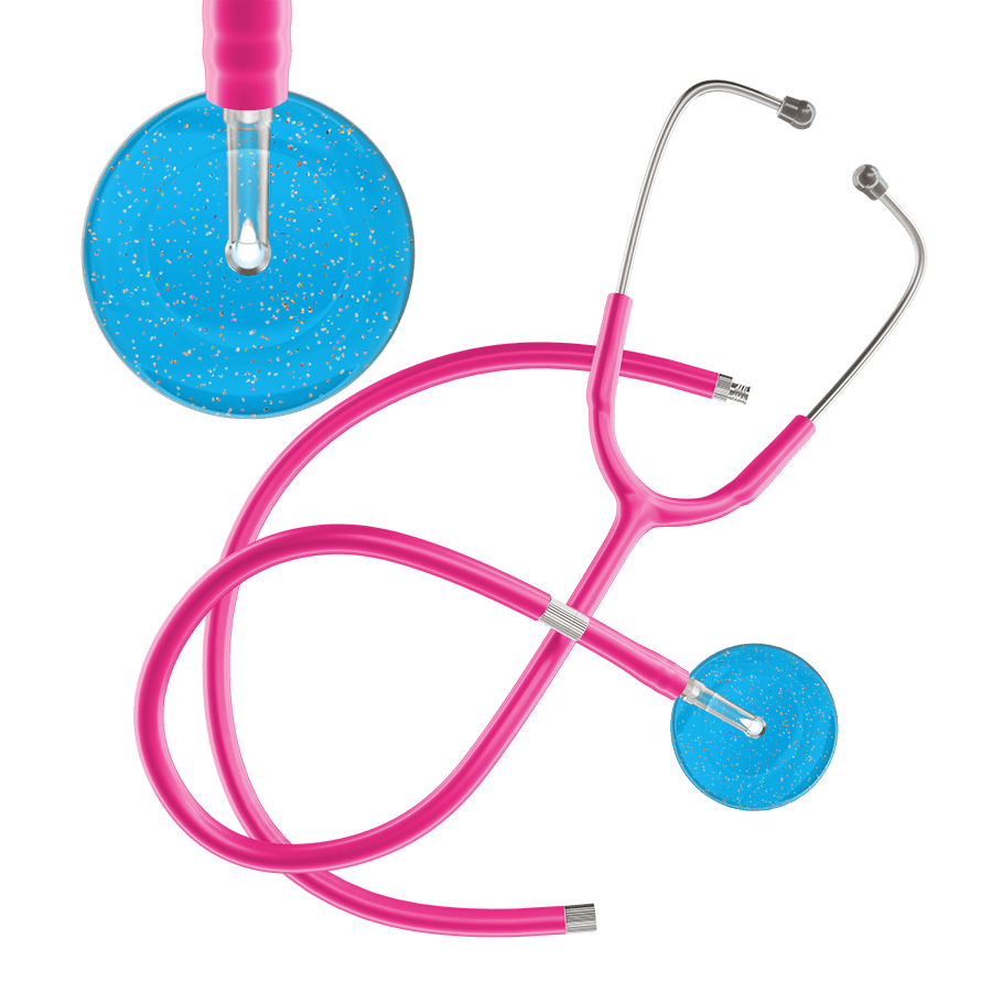 Ultrascope Single Stethoscope Twilight Cyan (CY) / Adult / Hot Pink Extended Tubing Light Twilight Stethoscope