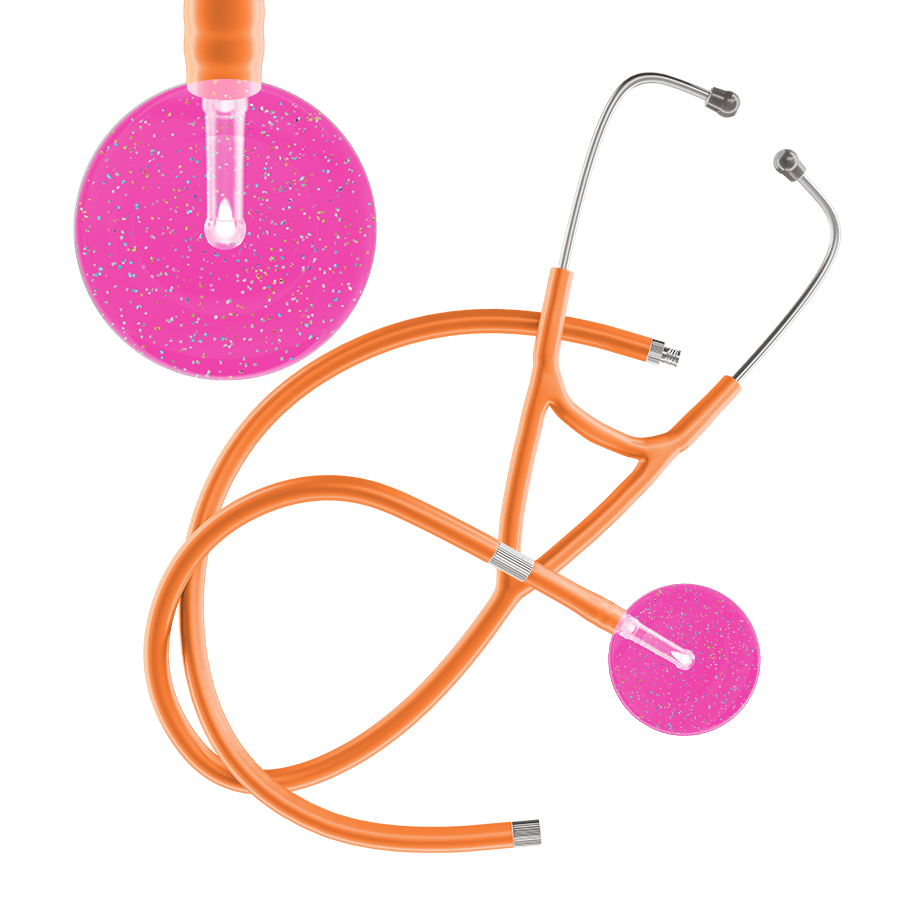 Ultrascope Single Stethoscope Twilight Hot Pink (HP) / Adult / Orange Extended Tubing Light Twilight Cardiology Stethoscope