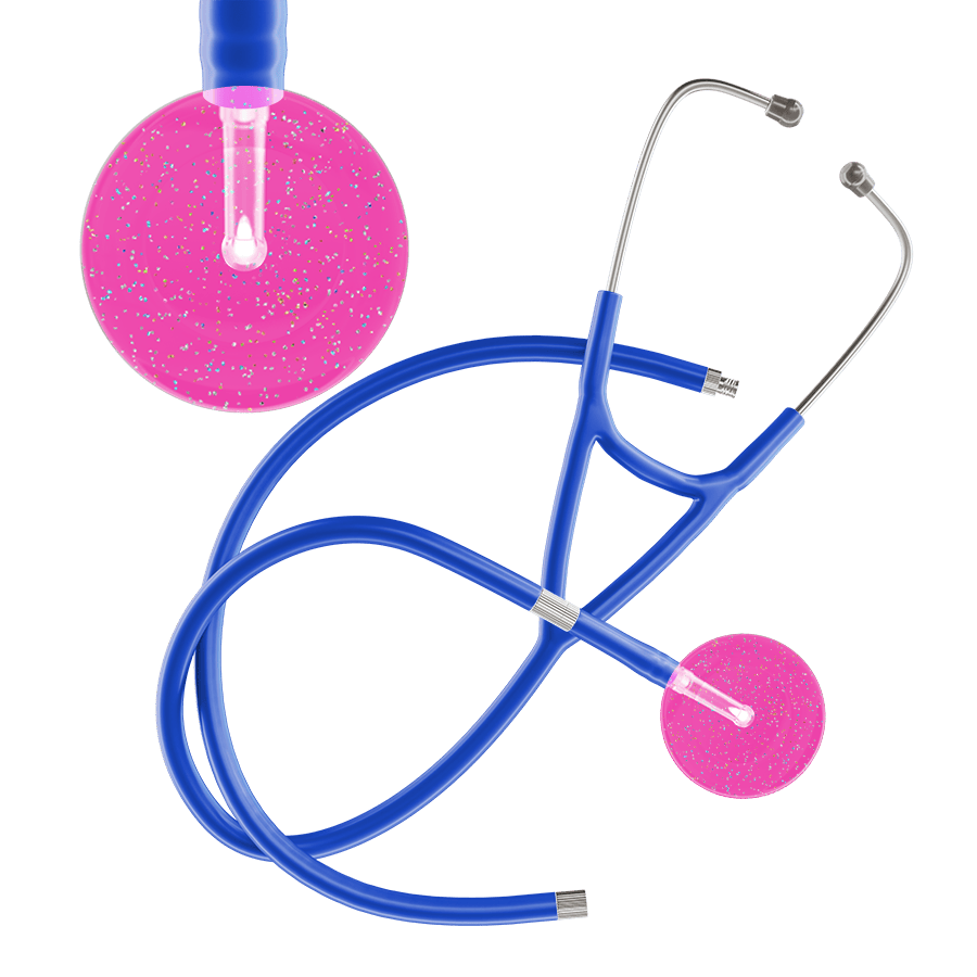 Ultrascope Single Stethoscope Twilight Hot Pink (HP) / Adult / Royal Blue Extended Tubing Light Twilight Cardiology Stethoscope