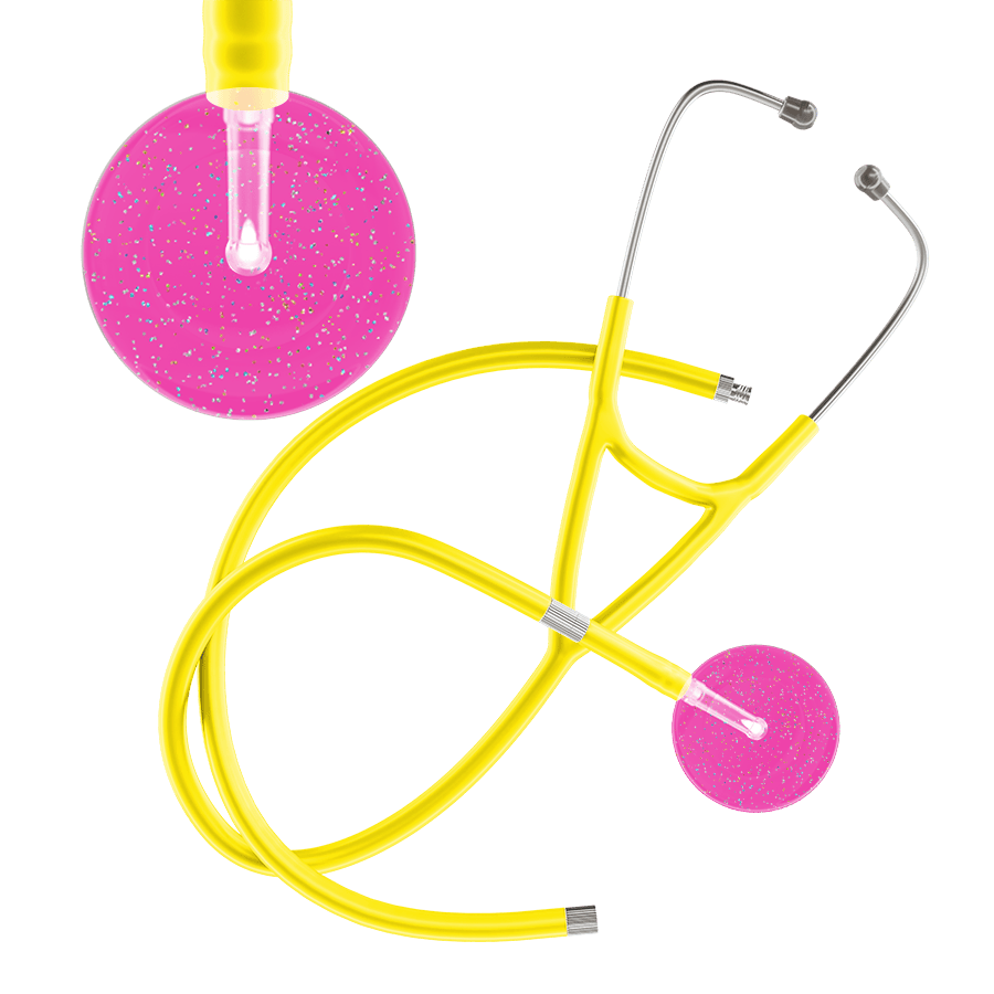 Ultrascope Single Stethoscope Twilight Hot Pink (HP) / Adult / Yellow Extended Tubing Light Twilight Cardiology Stethoscope