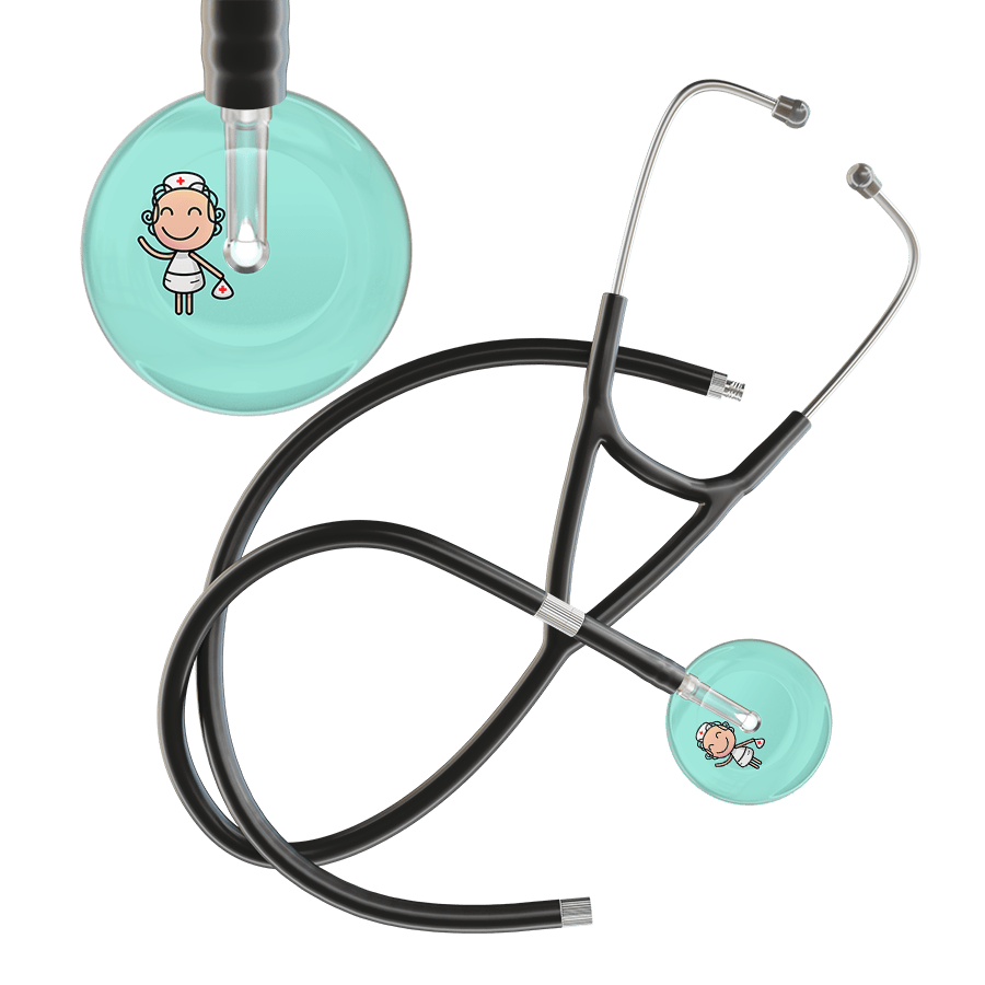 Ultrascope Single Stethoscope Robin's Egg F2 Cartoon Nurse / Adult / Black Extended Tubing Cartoon Nurse F2 Skin Cardiology Stethoscope