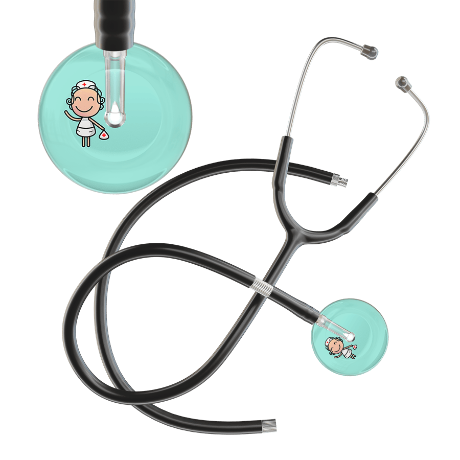 Ultrascope Single Stethoscope Robin's Egg F2 Cartoon Nurse / Adult / Black Extended Tubing Cartoon Nurse F2 Skin Stethoscope