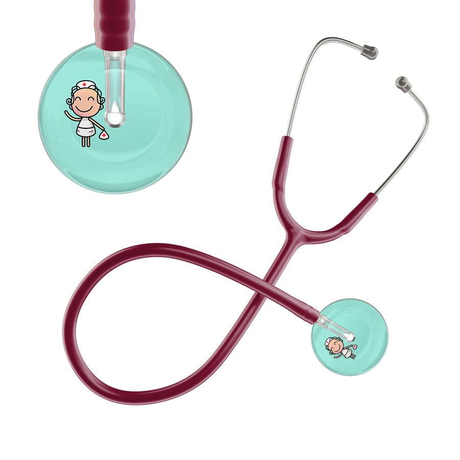 Ultrascope Single Stethoscope Robin's Egg F2 Cartoon Nurse / Adult / Burgundy Cartoon Nurse F2 Skin Stethoscope
