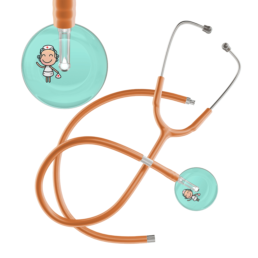 Ultrascope Single Stethoscope Robin's Egg F2 Cartoon Nurse / Adult / Caramel Extended Tubing Cartoon Nurse F2 Skin Stethoscope