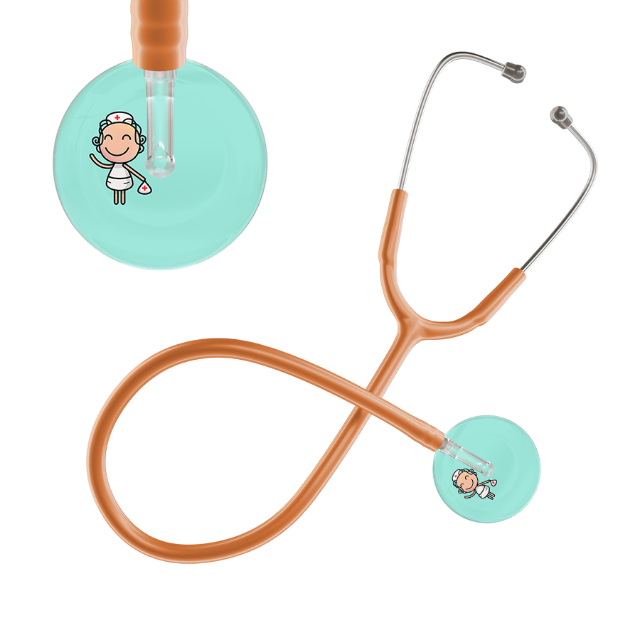 Ultrascope Single Stethoscope Robin's Egg F2 Cartoon Nurse / Adult / Caramel Cartoon Nurse F2 Skin Stethoscope