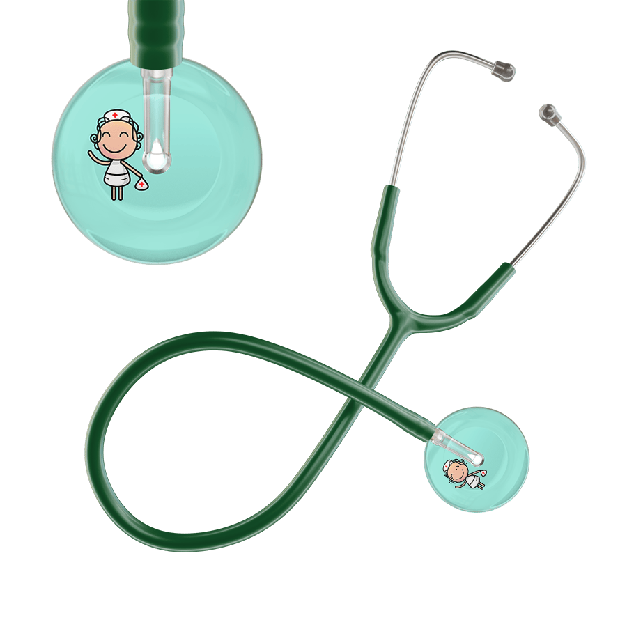 Ultrascope Single Stethoscope Robin's Egg F2 Cartoon Nurse / Adult / Dark Green Cartoon Nurse F2 Skin Stethoscope