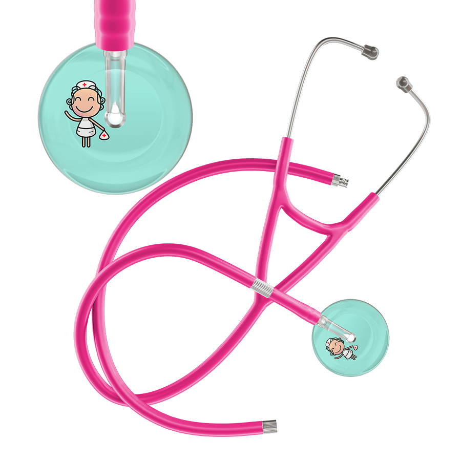 Ultrascope Single Stethoscope Robin's Egg F2 Cartoon Nurse / Adult / Hot Pink Extended Tubing Cartoon Nurse F2 Skin Cardiology Stethoscope