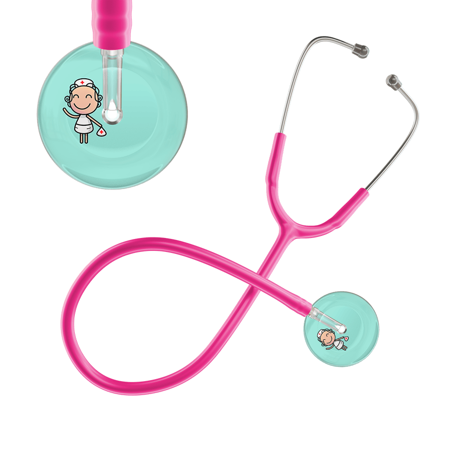 Ultrascope Single Stethoscope Robin's Egg F2 Cartoon Nurse / Adult / Hot Pink Cartoon Nurse F2 Skin Stethoscope
