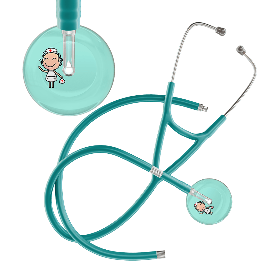 Ultrascope Single Stethoscope Robin's Egg F2 Cartoon Nurse / Adult / Jade Extended Tubing Cartoon Nurse F2 Skin Cardiology Stethoscope