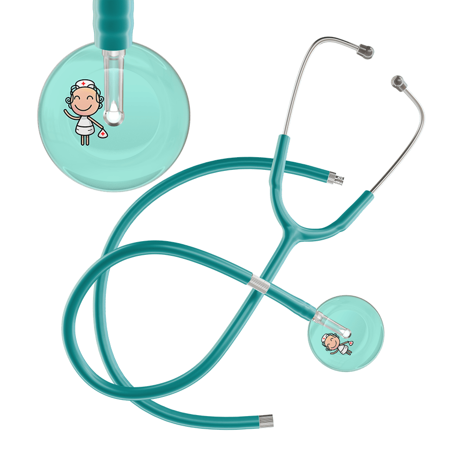 Ultrascope Single Stethoscope Robin's Egg F2 Cartoon Nurse / Adult / Jade Extended Tubing Cartoon Nurse F2 Skin Stethoscope