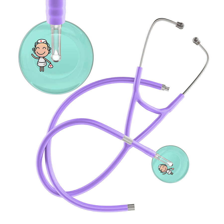 Ultrascope Single Stethoscope Robin's Egg F2 Cartoon Nurse / Adult / Lavender Extended Tubing Cartoon Nurse F2 Skin Cardiology Stethoscope