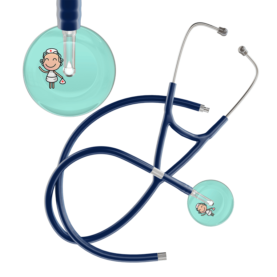Ultrascope Single Stethoscope Robin's Egg F2 Cartoon Nurse / Adult / Navy Extended Tubing Cartoon Nurse F2 Skin Cardiology Stethoscope