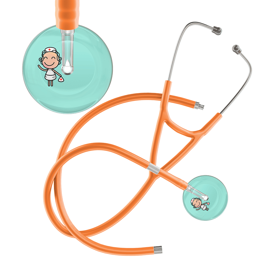 Ultrascope Single Stethoscope Robin's Egg F2 Cartoon Nurse / Adult / Orange Extended Tubing Cartoon Nurse F2 Skin Cardiology Stethoscope