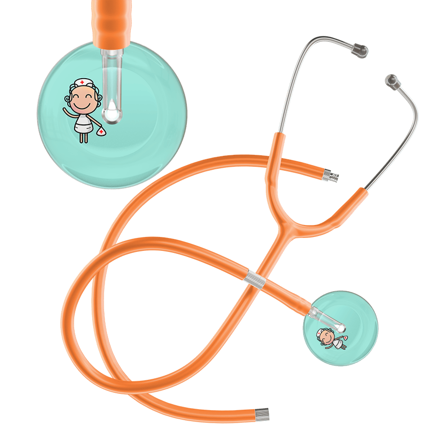 Ultrascope Single Stethoscope Robin's Egg F2 Cartoon Nurse / Adult / Orange Extended Tubing Cartoon Nurse F2 Skin Stethoscope