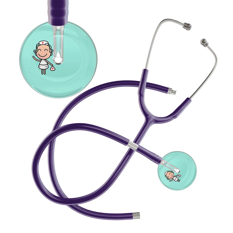 Ultrascope Single Stethoscope Robin's Egg F2 Cartoon Nurse / Adult / Purple Extended Tubing Cartoon Nurse F2 Skin Stethoscope